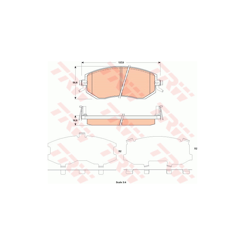Jeu de quatre plaquettes de frein à disque TRW