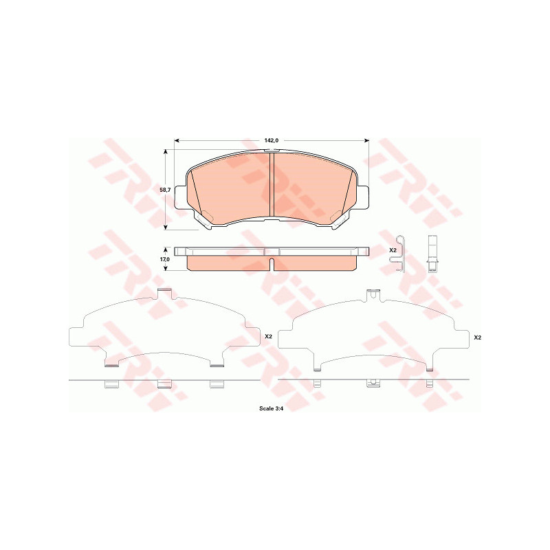 Jeu de quatre plaquettes de frein à disque TRW