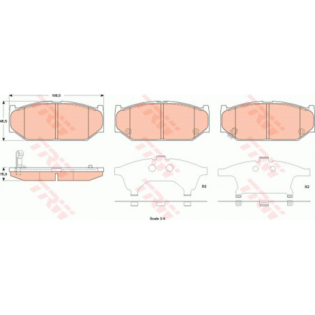 Jeu de quatre plaquettes de frein à disque TRW