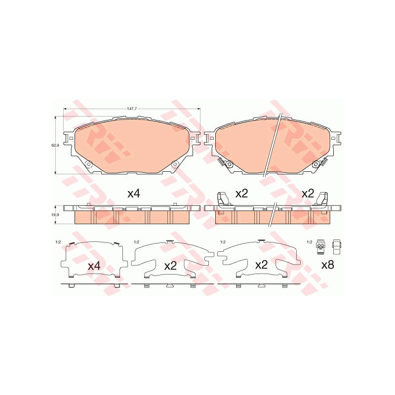 Jeu de quatre plaquettes de frein à disque TRW