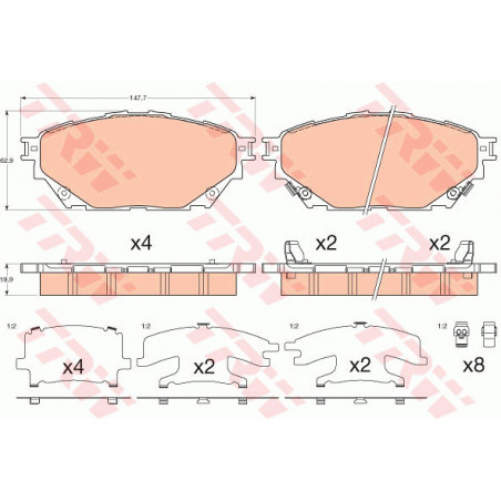Jeu de quatre plaquettes de frein à disque TRW
