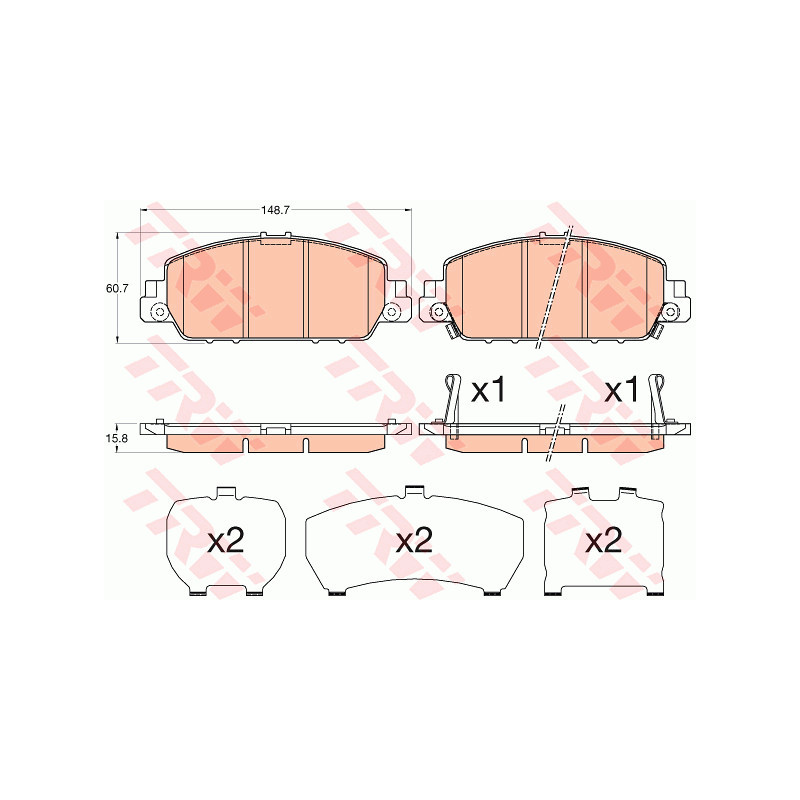 Jeu de quatre plaquettes de frein à disque TRW