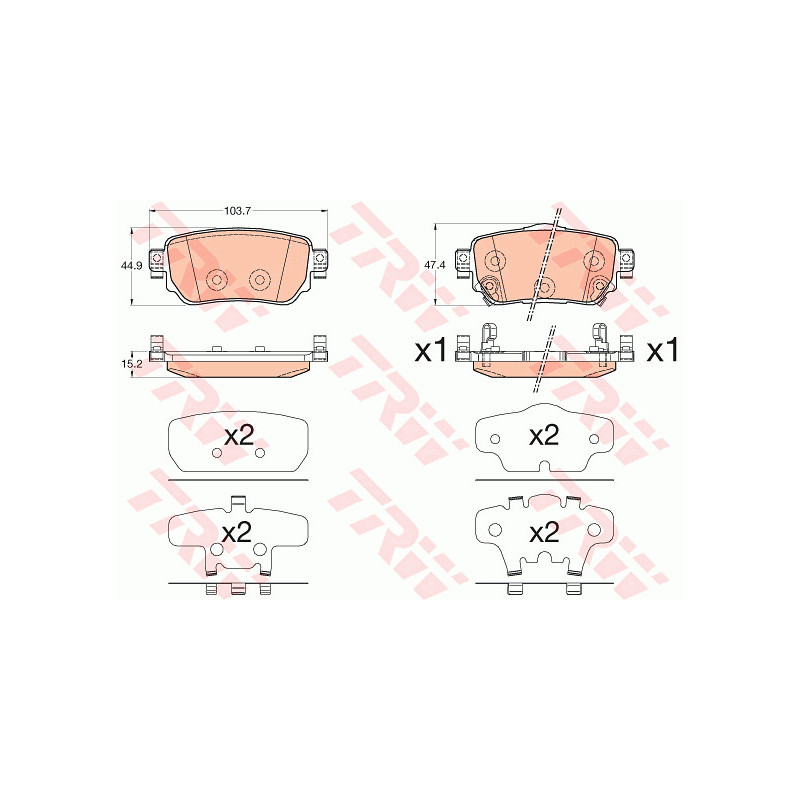 Jeu de quatre plaquettes de frein à disque TRW