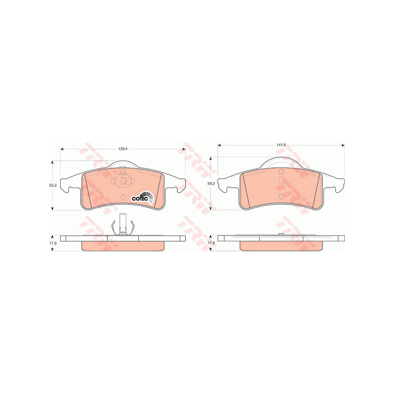Jeu de quatre plaquettes de frein à disque TRW