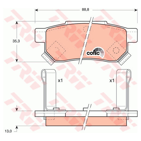 Jeu de quatre plaquettes de frein à disque TRW
