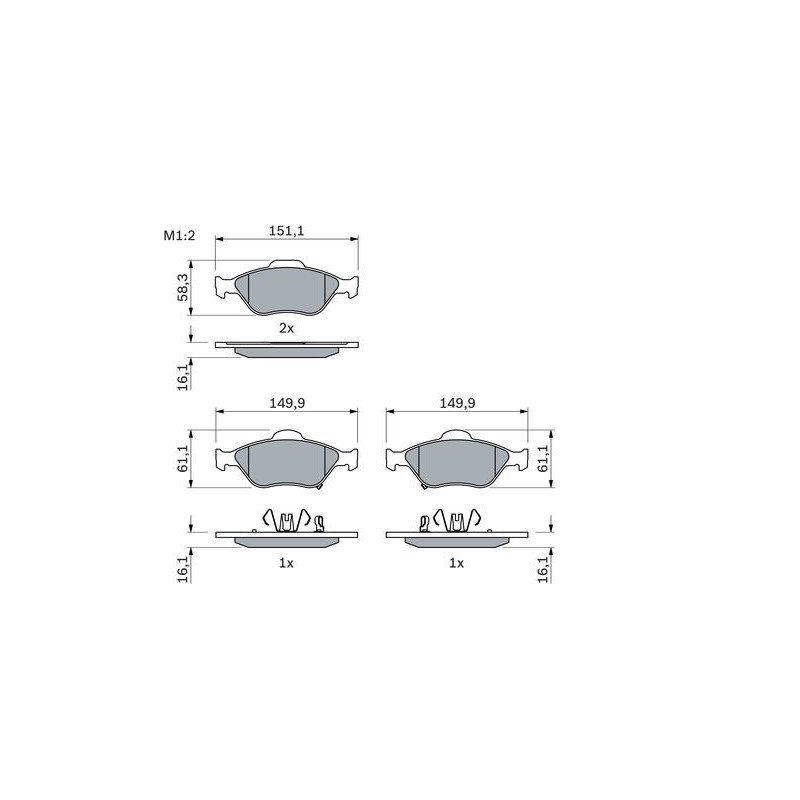 Jeu de quatre plaquettes de frein à disque BOSCH