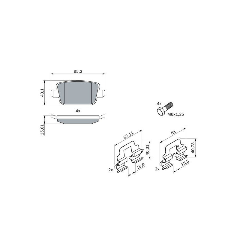 Jeu de quatre plaquettes de frein à disque BOSCH