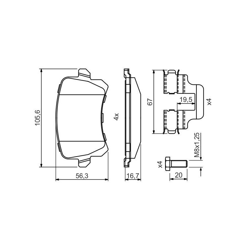 Jeu de quatre plaquettes de frein à disque BOSCH