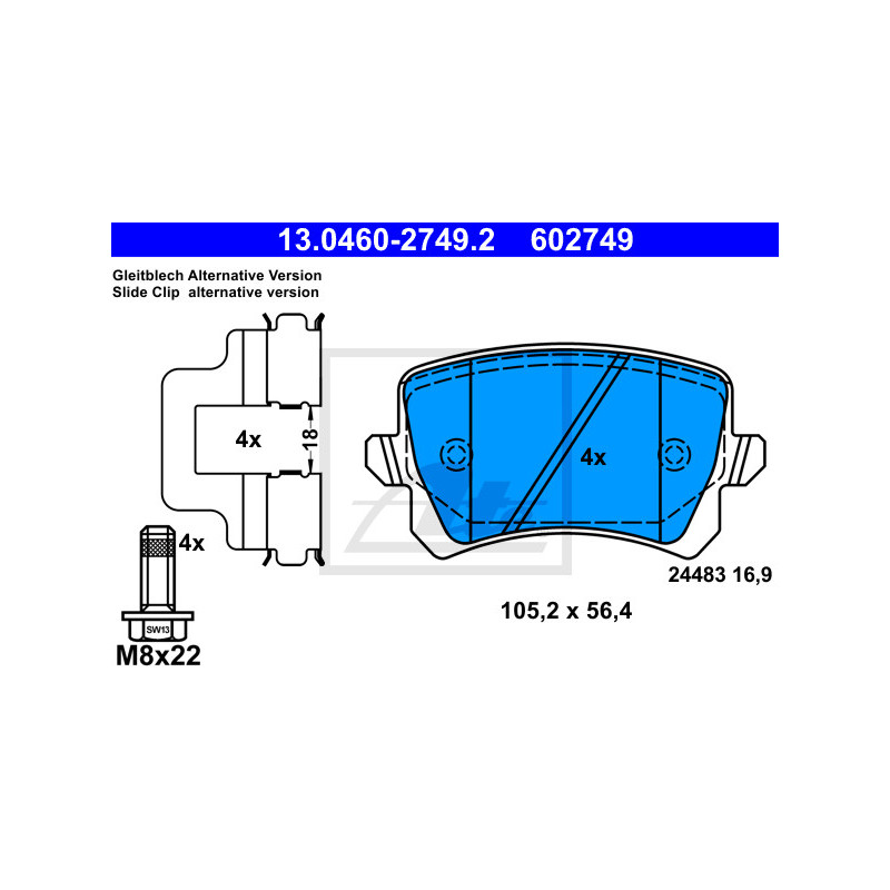 Jeu de quatre plaquettes de frein à disque ATE