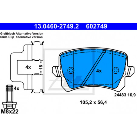 Jeu de quatre plaquettes de frein à disque ATE
