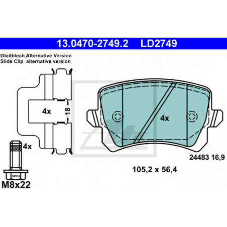 Jeu de quatre plaquettes de frein à disque ATE