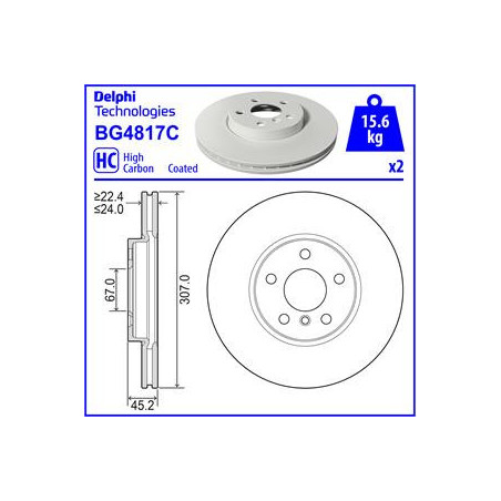 Jeu de 2 disques de frein DELPHI