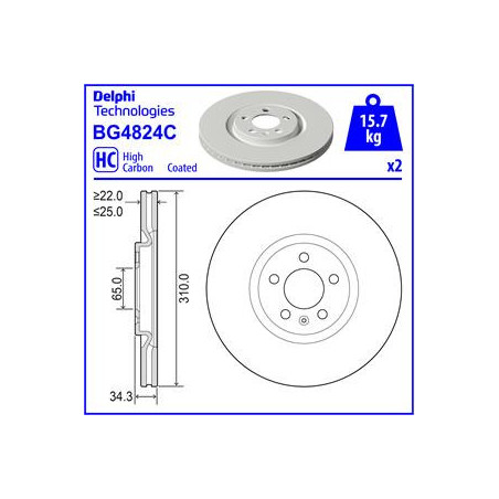 Jeu de 2 disques de frein DELPHI