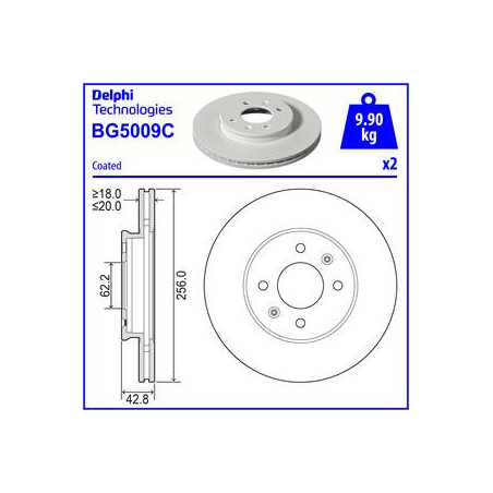 Jeu de 2 disques de frein DELPHI