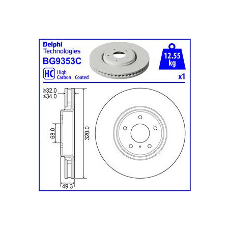 Jeu de 2 disques de frein DELPHI